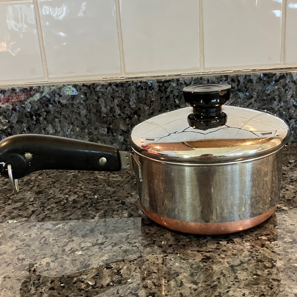 Vintage Revere Ware 1 Quart Stainless Steel Copper Clad Bottom Saucepan & Lid